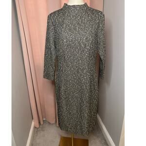 EUC J. McLaughlin Tweed Dress Sz Large Gray Silver Metallic Sheath 3/4 Sleeve